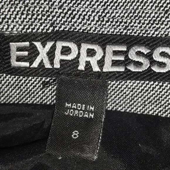 Vintage Express SZ 8 Silver Gray Birdseye Print Blazer Skirt & Jacket Suit Set - Picture 9 of 12